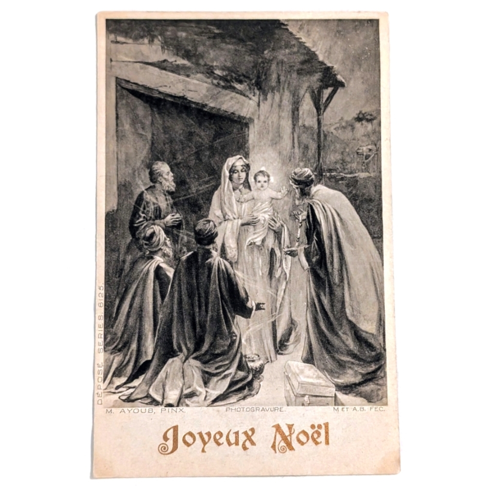 French Joyeux Noël Nativity Postcard Mary Baby Jesus Antique Christmas